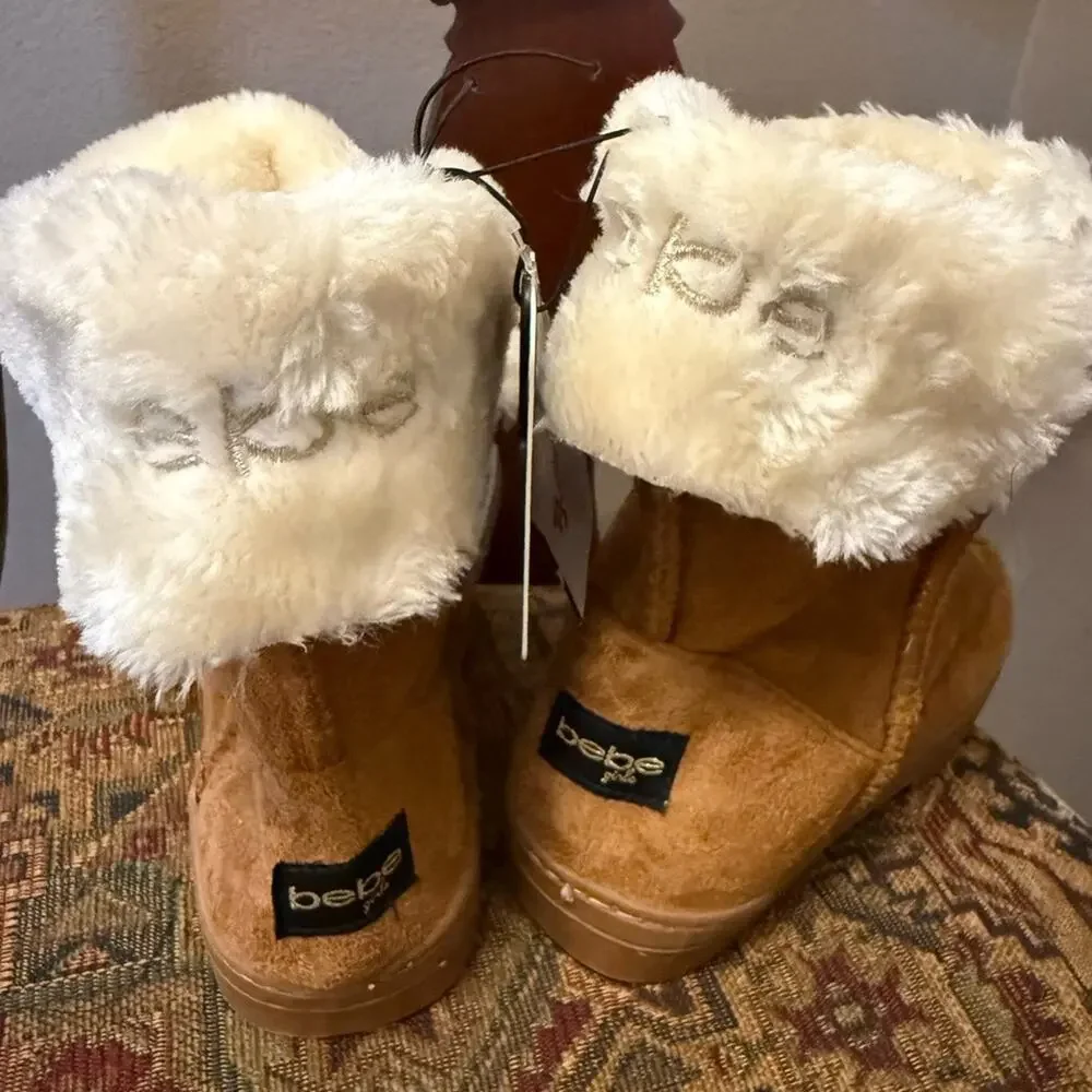 Bebe girls Cozy Brown with embroidered bling Shearling Boots NWT